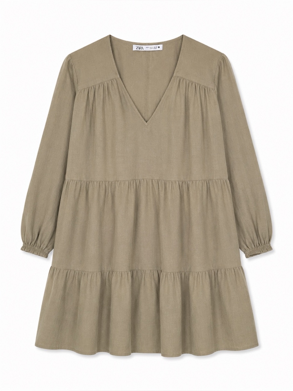 Zara Olive Green Tiered Babydoll Dress